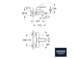 MEDIDAS MONOMANDO BAÑO-DUCHA EUROSTYLE GROHE